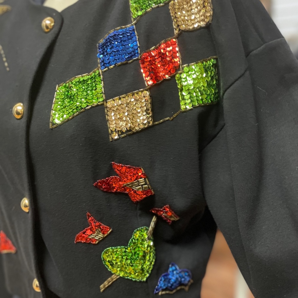 Vintage Black /Oversized 80's Sequence Button Up … - image 3